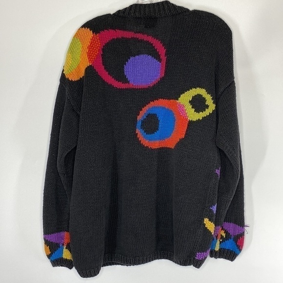 Vintage IVY 80s Abstract Black Colorful Knit Sweater Size Large - Picture 2 of 6